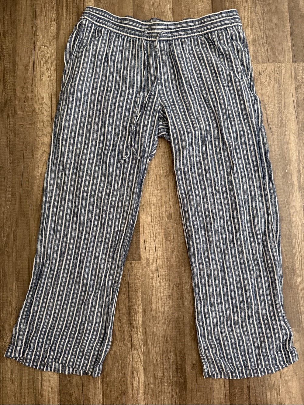 Women’s Blue & White Striped Linen-Blend Pants